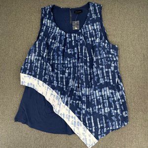 H By Halston Sleeveless Blouse Blue Layered Tie Dye 22W Brand New Polyester Rayo